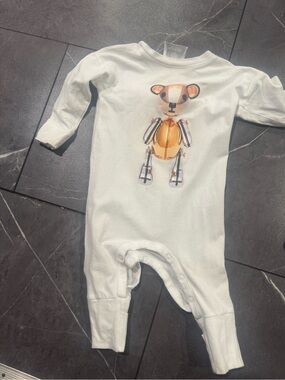 Burberry Cream Baby Footed One-Piece with Teddy Print
